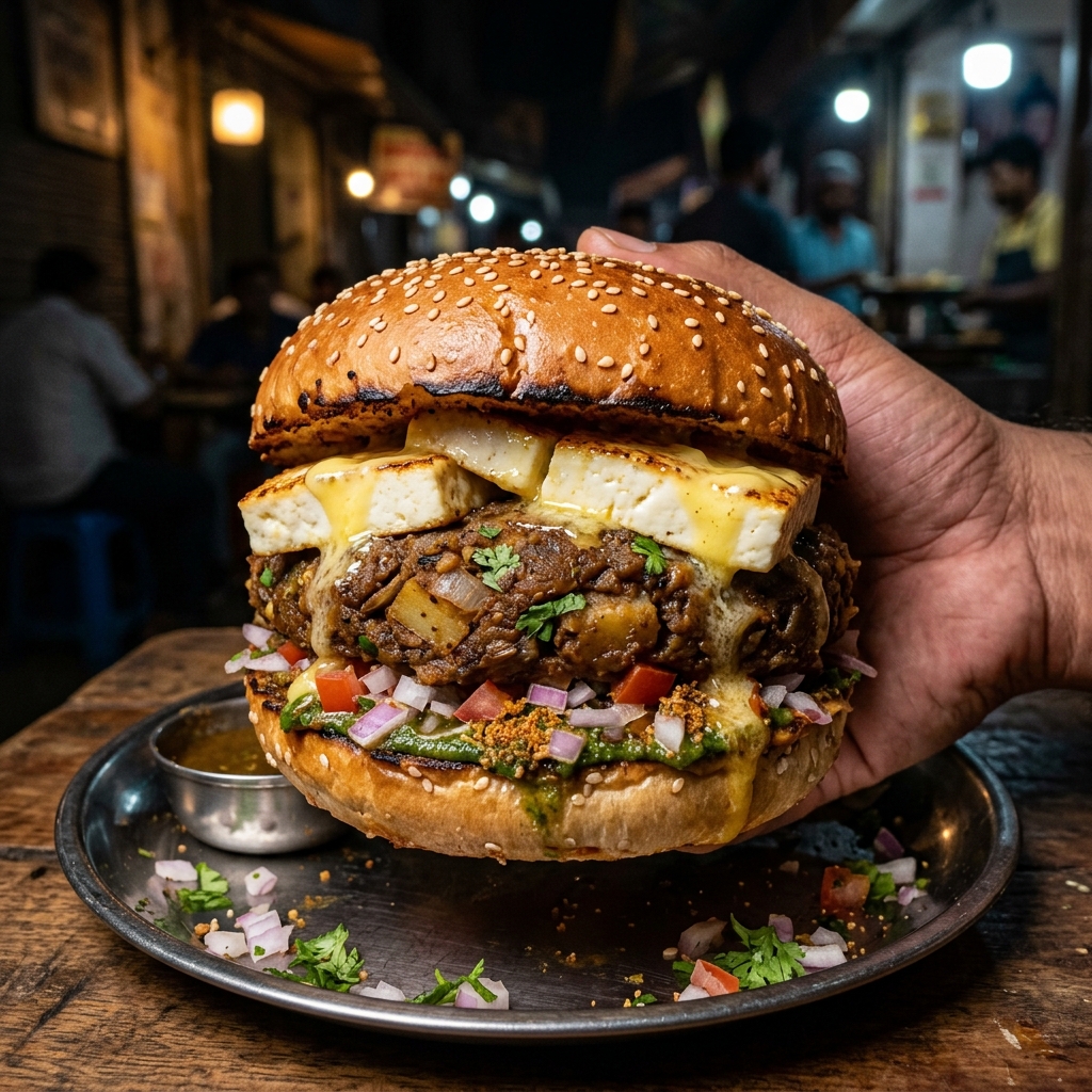 Butter Paneer Pithi Burger + Cheese